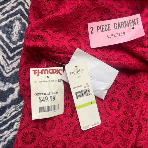 NWT Laundry By Shelli Segal * Lace Overlay Two-Piece Dress * Rouge Red * Size 4 - Picture 7 of 7